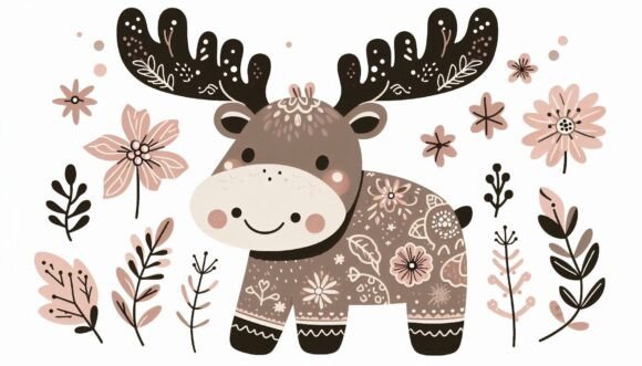 Adorable Moose Calf with Decorative Antlers: Your Next Favorite Design Asset