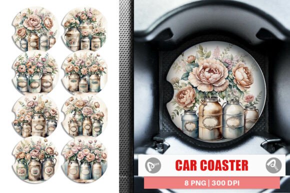 Car Coaster Decorative Milk Can: Sublimation Designs