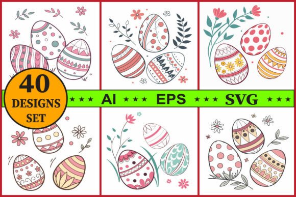 Decorative Easter Egg Clipart Bundle: 40 Hand-Drawn Designs