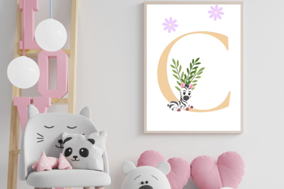 Decorative Letter C with Animal Wall Art for Nurseries