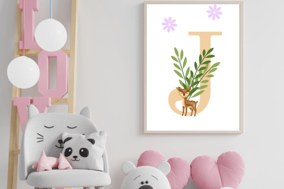 Decorative Letter J with Animal Wall Art: A Whimsical Design Asset
