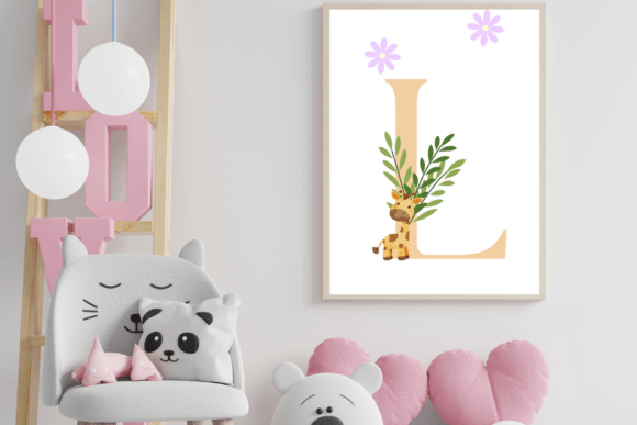Decorative Letter L with Animal Wall Art: A Whimsical Design Asset