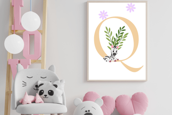 Decorative Letter Q with Animal Wall Art: A Whimsical Design Asset