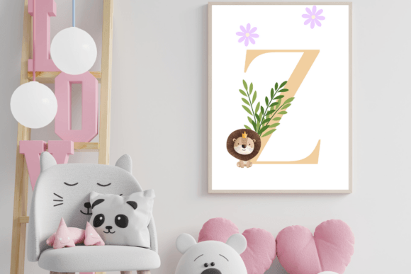 Decorative Letter Z with Animal Wall Art for Nursery Design