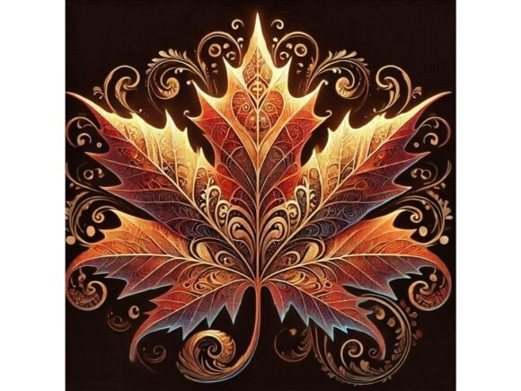 Decorative Maple Leaf with Glowing Highlight: A Digital Design Asset