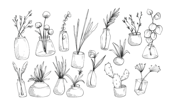 Decorative Plant Vases Handdrawn: A Font for Organic Branding