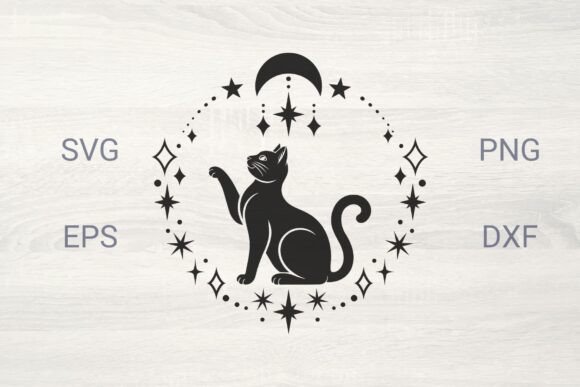 Enchant Your Projects: Cat with Decorative Moon and Stars