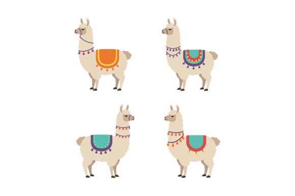 Four Llamas Wearing Colorful Decorative: A Playful Design Asset