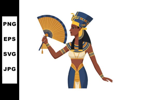 The Regal Allure of Egyptian Queen Holding Decorative Fan