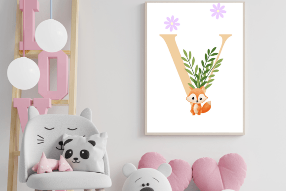Whimsy and Charm: Decorative Letter V with Animal Wall Art